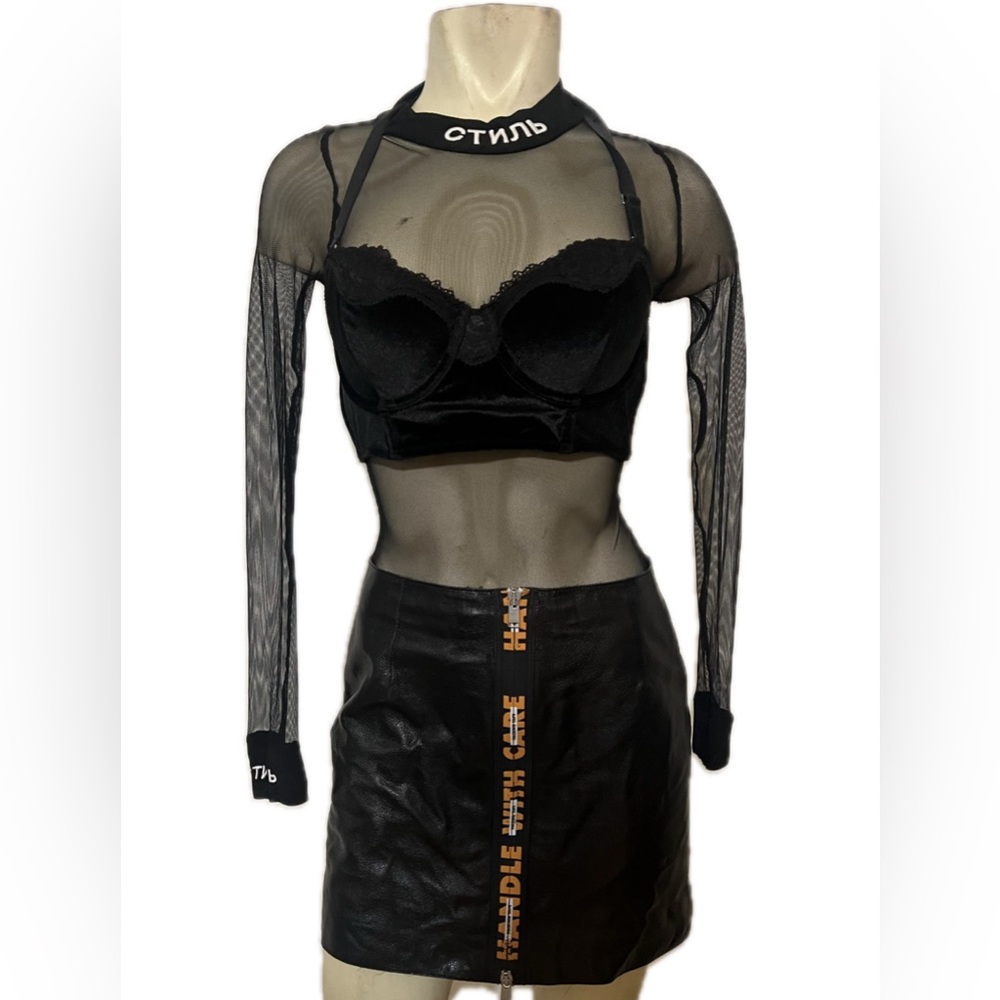 Heron Preston Leather Zip-Up Mini Skirt - Picture 2 of 7
